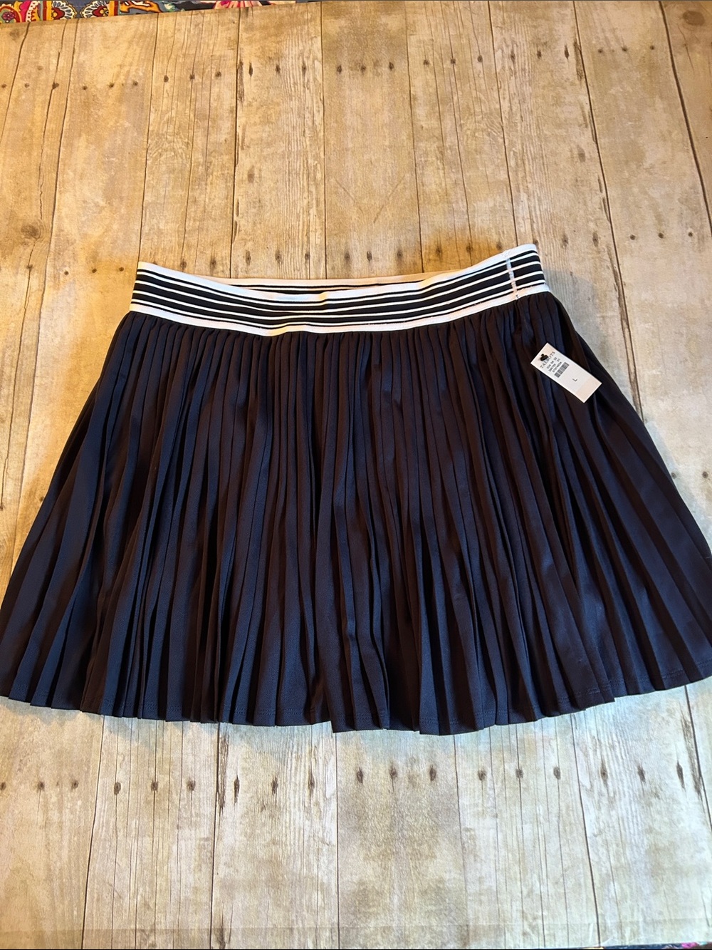 T by Talbots Navy Pleated Skort with Striped Elastic Waistband